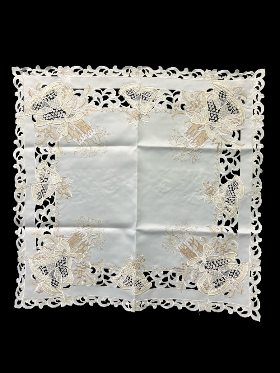 Picture of Jiallo 8675/E/36SQ Christmas Candle Beige Lace Embroidered Cutwork Square tablecloth, 36 inch Square