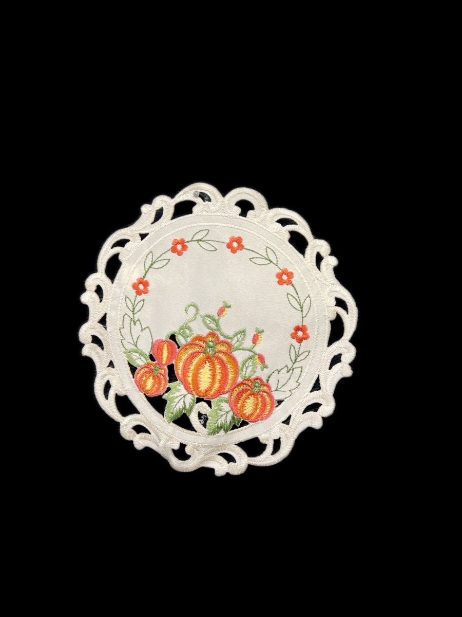 Picture of Jiallo 7855/P/8RD Pumpkin Embroidered Cutwork Round Placemat, 8-Inch diameter