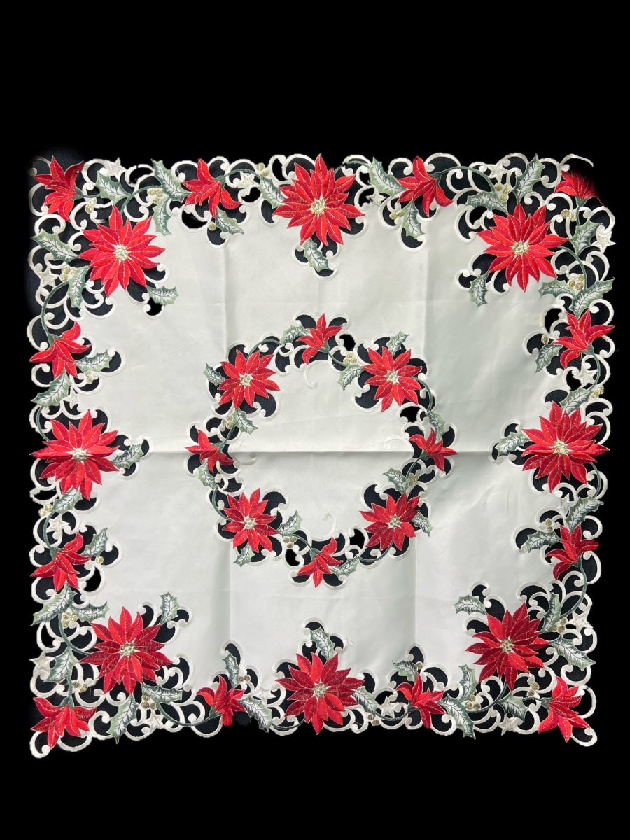 Picture of Jiallo 7795/36SQ Christmas Poinsettia Embroidered Cutwork Square tablecloth, 36 inch Square