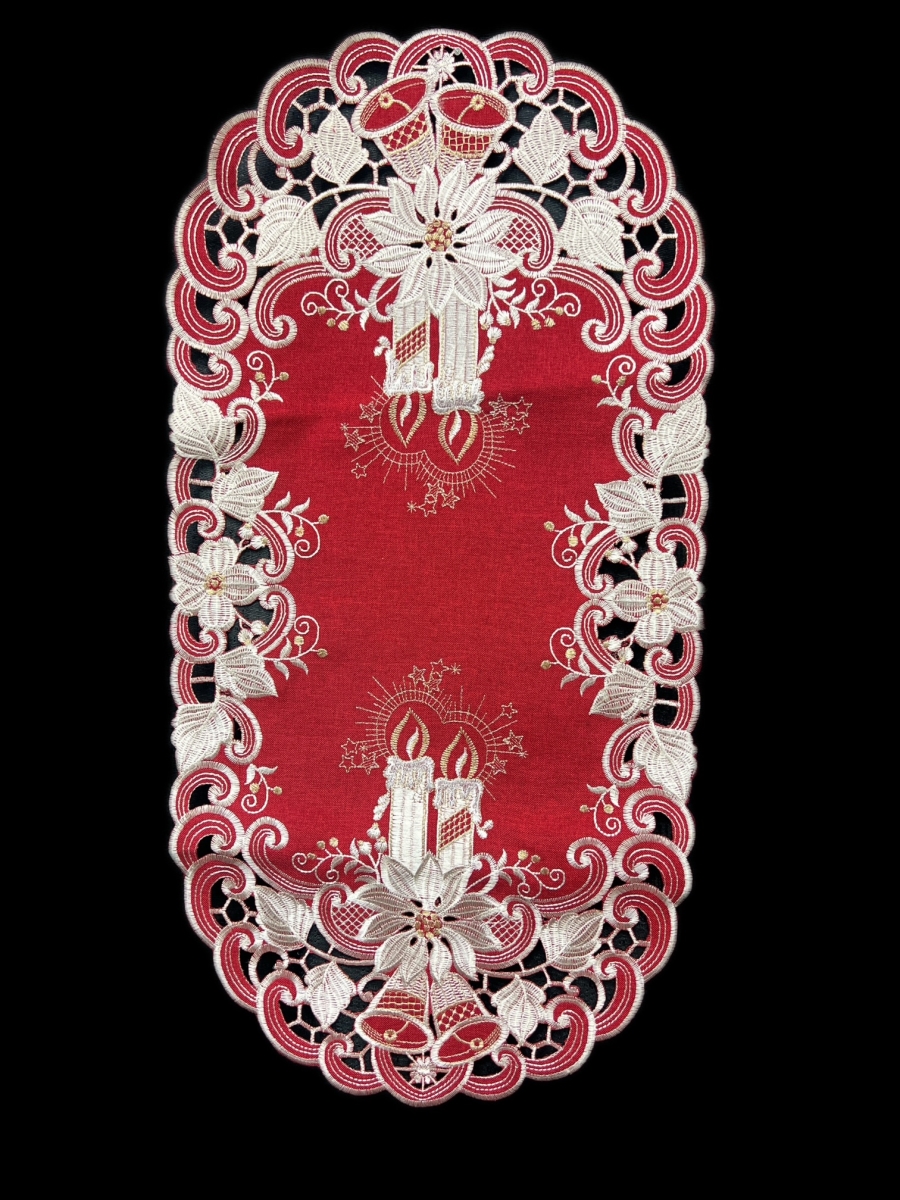 Picture of Jiallo 8963/R/14x28 Poinsettia Embroidered Cutwork Rectangular Table Runner, 13 by 27 inch