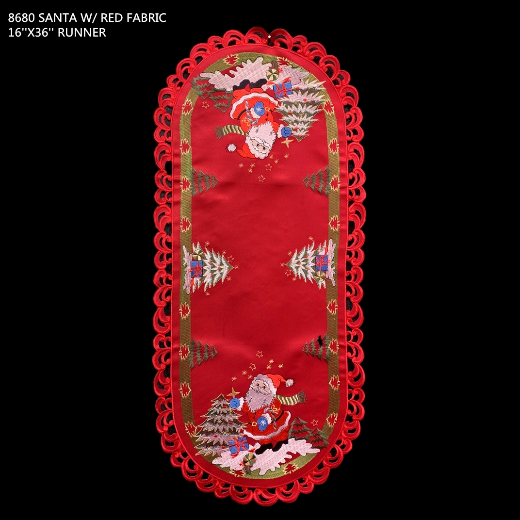 Picture of Jiallo 8680/RED/16x54 Santa Red Embroidered Cutwork Rectangular Table Runner, 15 by 43  inch