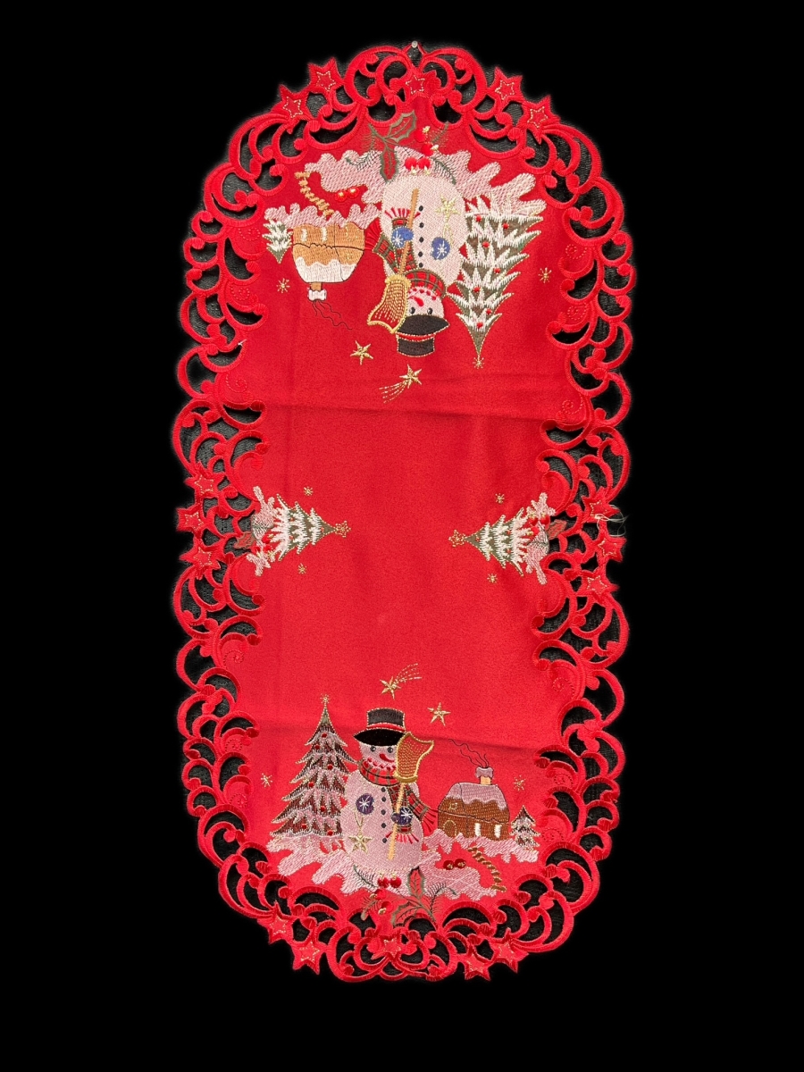 Picture of Jiallo 8058/16x54 Snow Man Embroidered Cutwork Rectangular Table Runner, 15 by 43  inch