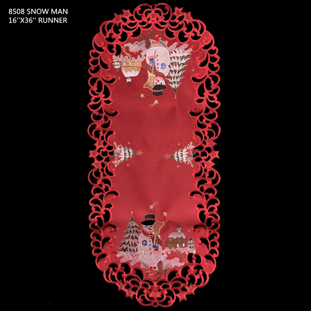 Picture of Jiallo 8058/14x28 Snow Man Embroidered Cutwork Rectangular Table Runner, 13 by 27 inch