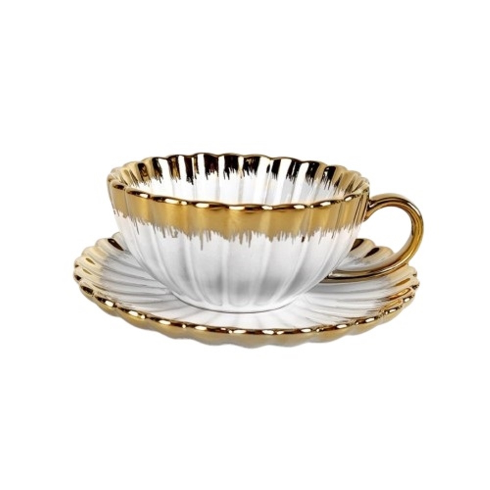 EGV23-976 Ceramic Cup and Saucer with Gold Edge