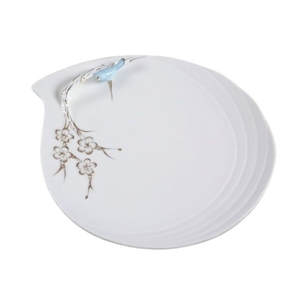 EGV23-468 9.5' Ceramic Plate with Blue Bird and Gold Flowers