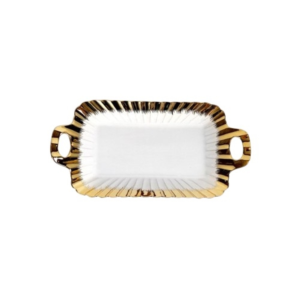 EGV23-975 10' Ceramic Platter plus Handle wtih Gold Edge