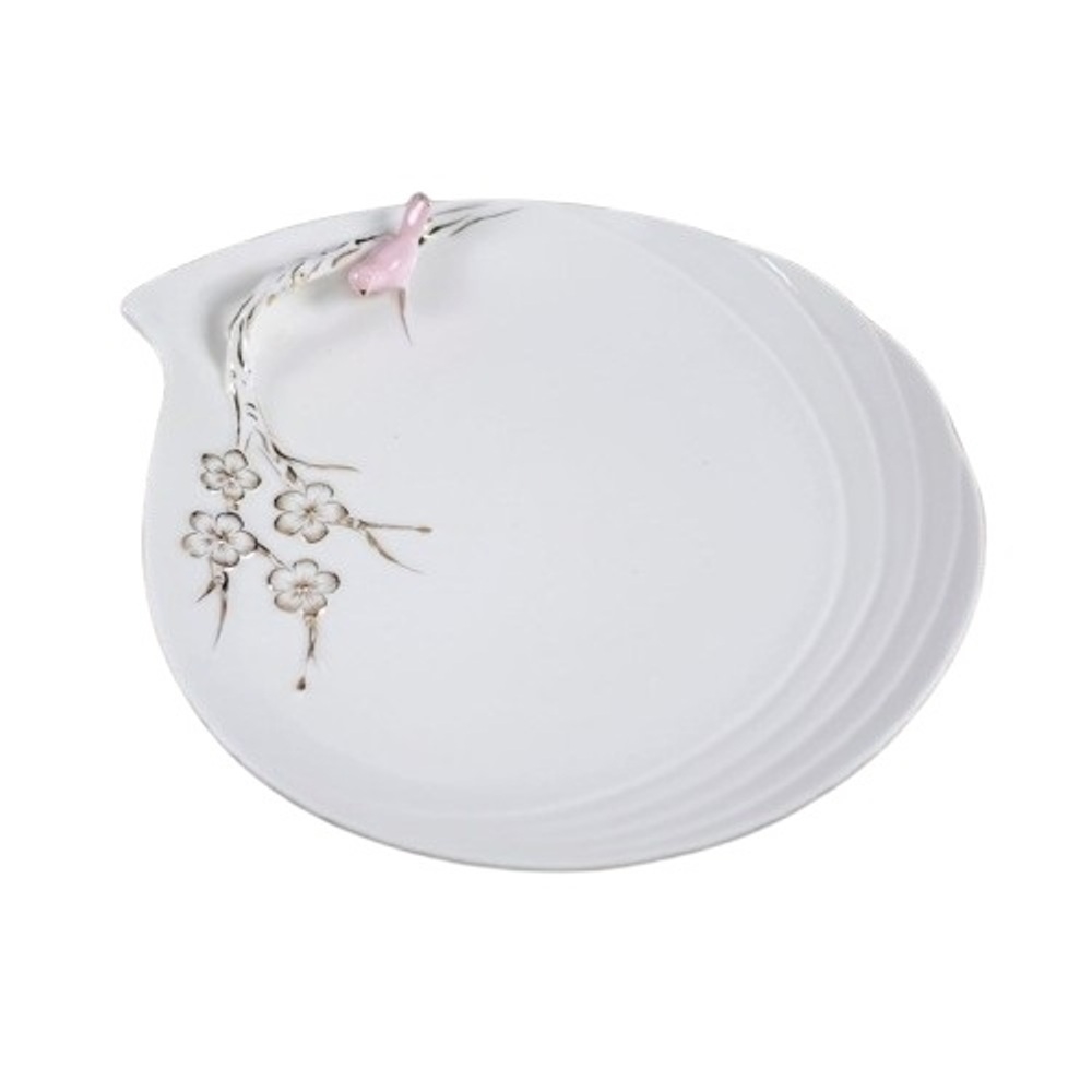 EGV23-468P 9.5' Ceramic Plate with Pink Bird and Gold Flowers