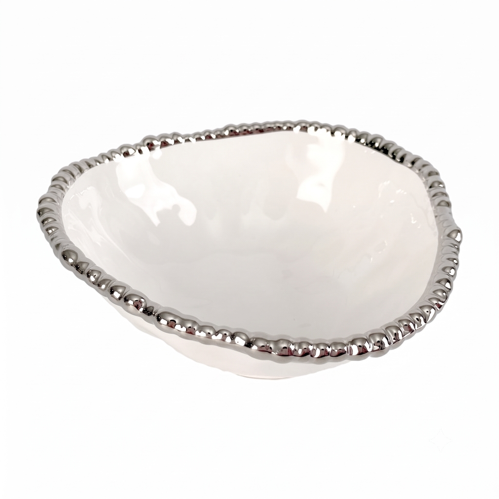 EGV23-851 Ceramic Bowl with Silver Beaded Rim 6x6x2 in