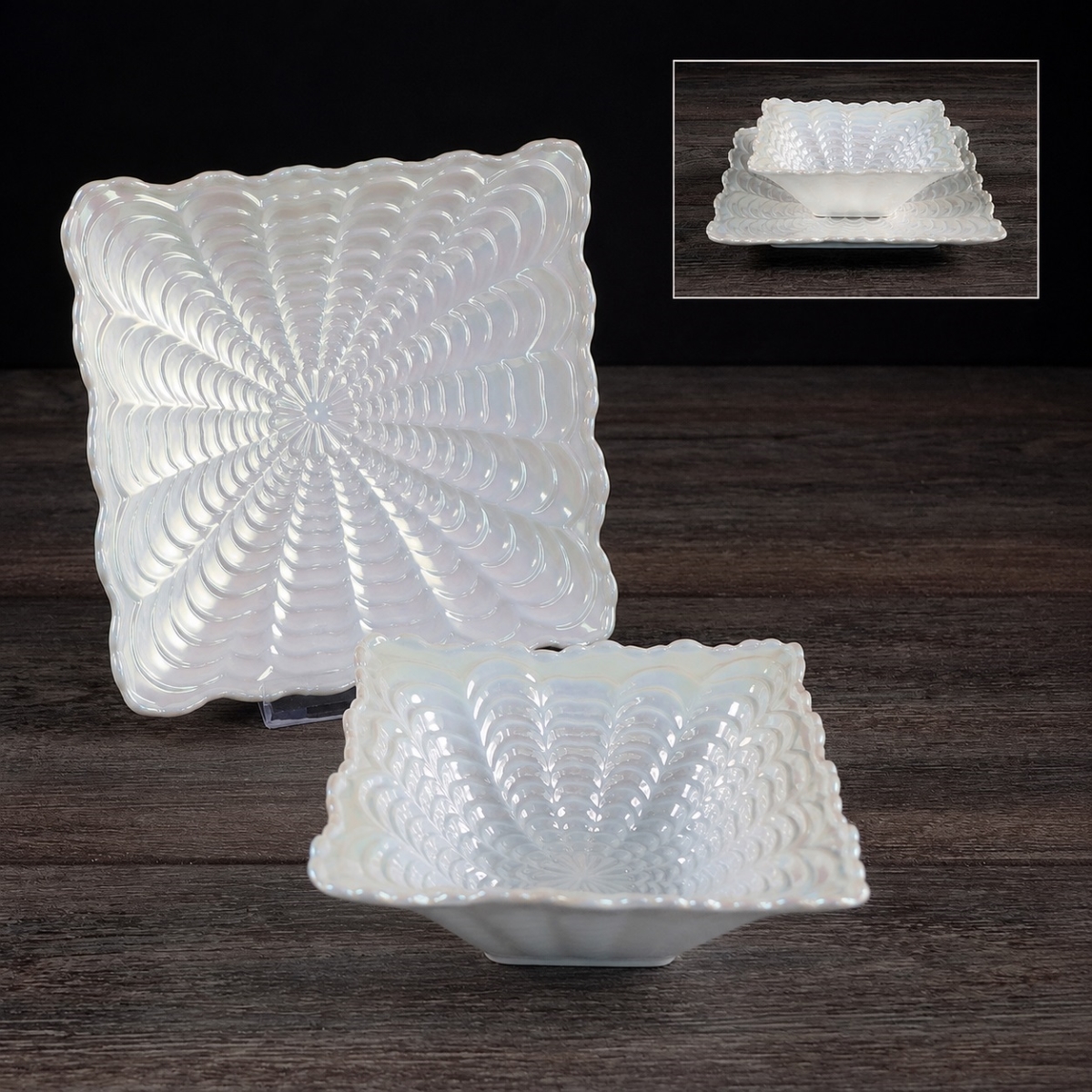 EGV23-730 Ceramic Seashell Bowl 4' & Plate 6' Set