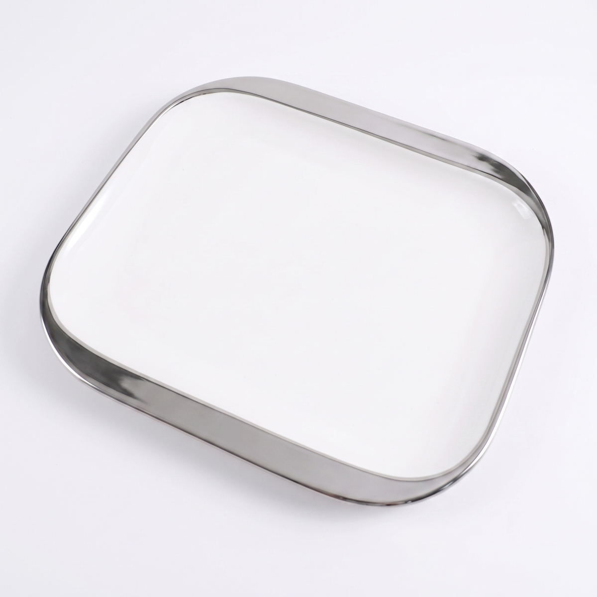 EGV23-290 Ceramic Square White Plate with Silver Rim 7'