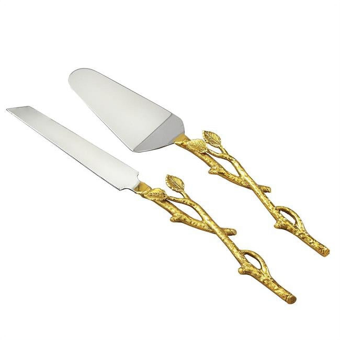 Picture of Jiallo 70017 Gilt Gold Leaf & Hammered Steel Finish Cake Servers Set