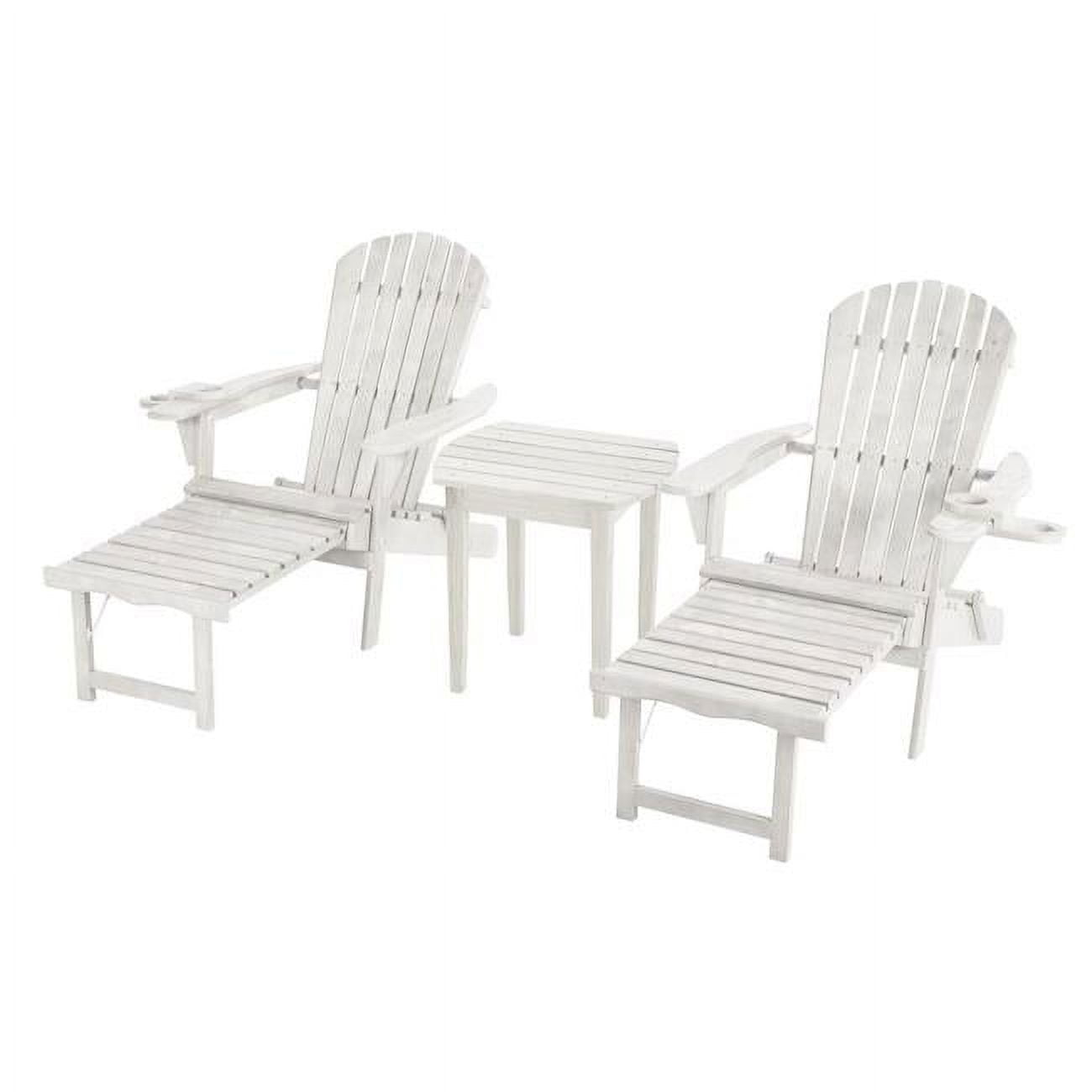 Picture of Best Desu 2005WT-CL2ET1 Oceanic Collection Adirondack Chaise Lounge Chair Foldable, cup and glass holder, built in ottoman, Set of 2 Lounge chairs and 1 end table