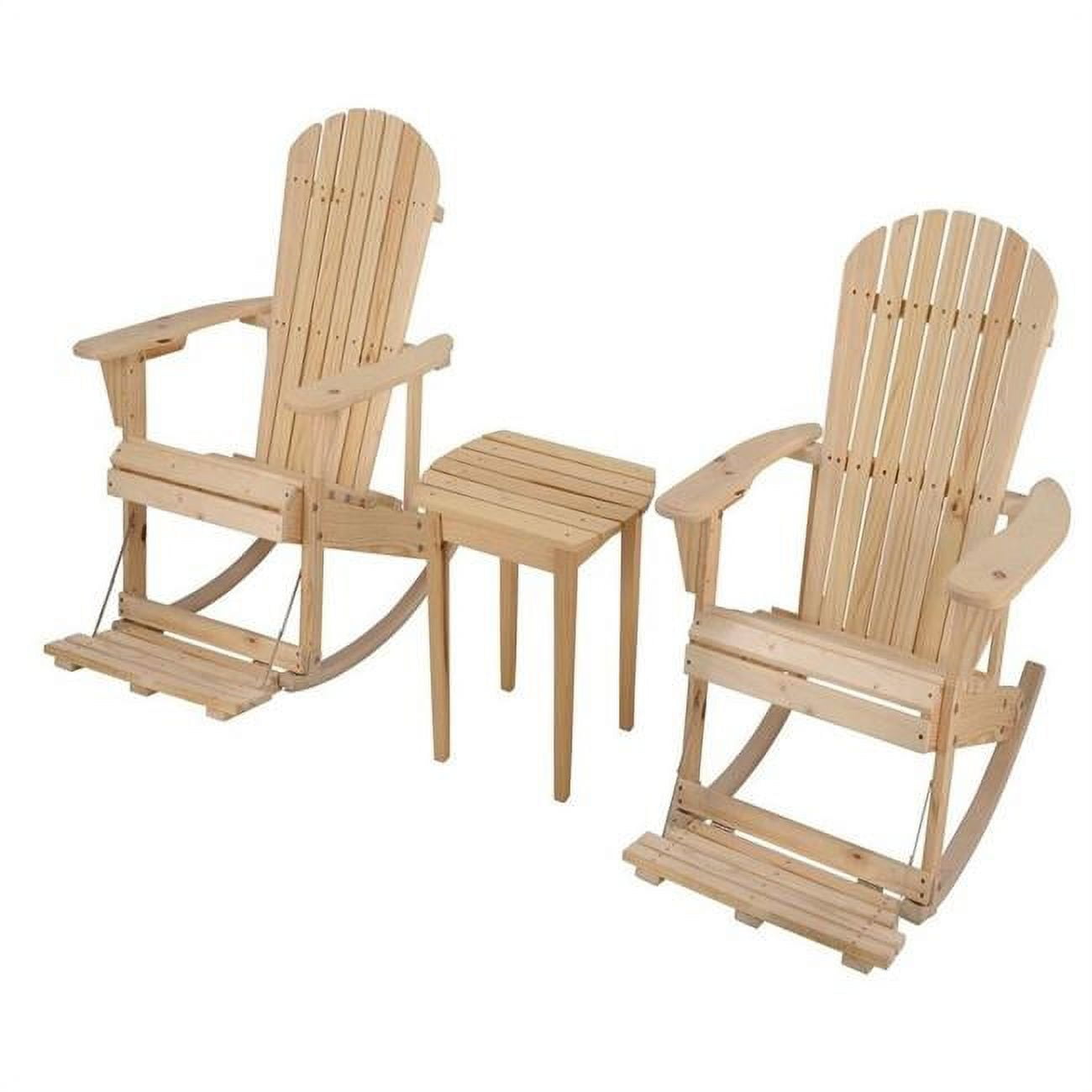 2007NC-R2ET1 Zero Gravity Collection Natural Adirondack Rocking Chair with Built-in Footrest Set of 2 Rocking Chairs and 1 End Table
