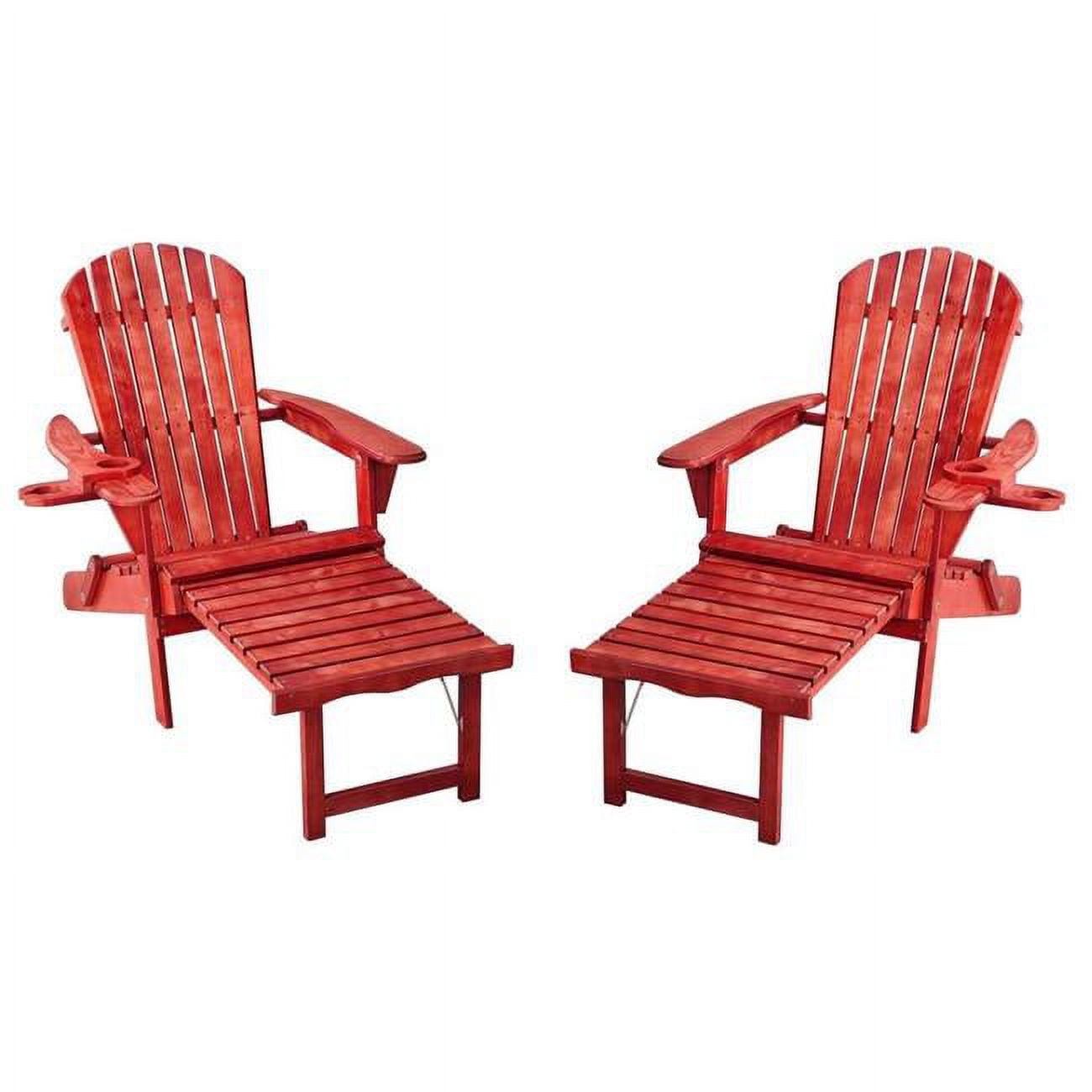 Picture of Best Desu 2005RD-CL2 Oceanic Collection Adirondack Chaise Lounge Chair Foldable, cup and glass holder, built in ottoman, Set of 2