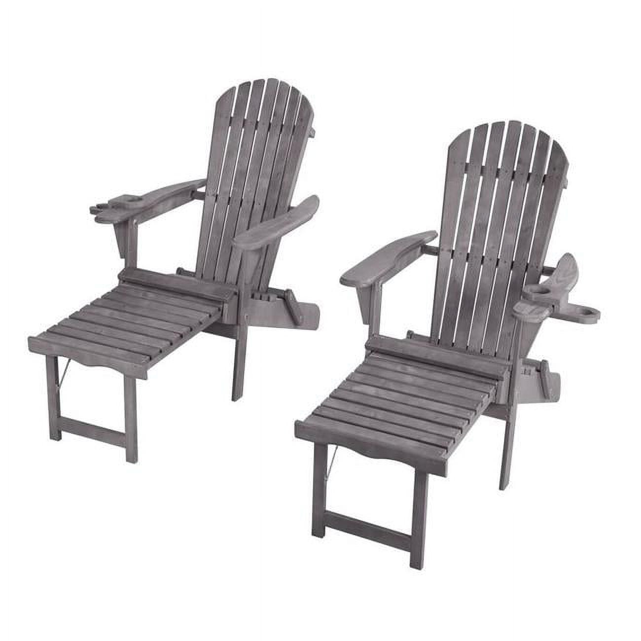 Picture of Best Desu 2005DG-CL2 Oceanic Collection Adirondack Chaise Lounge Chair Foldable, cup and glass holder, built in ottoman, Set of 2