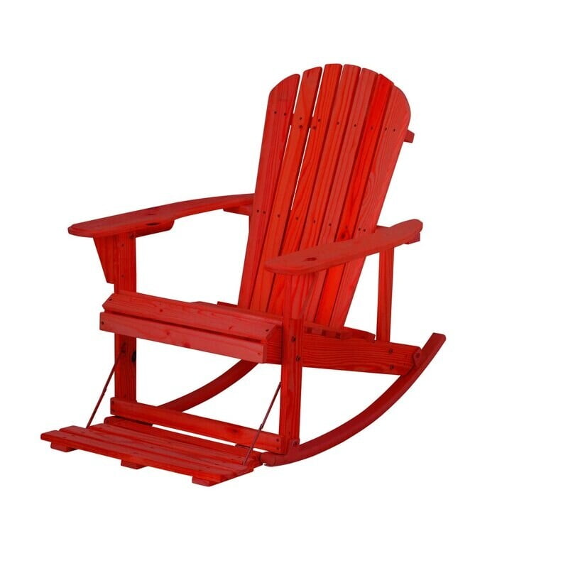 Zero Gravity Collection Red Adirondack Rocking Chair with Built-in Footrest