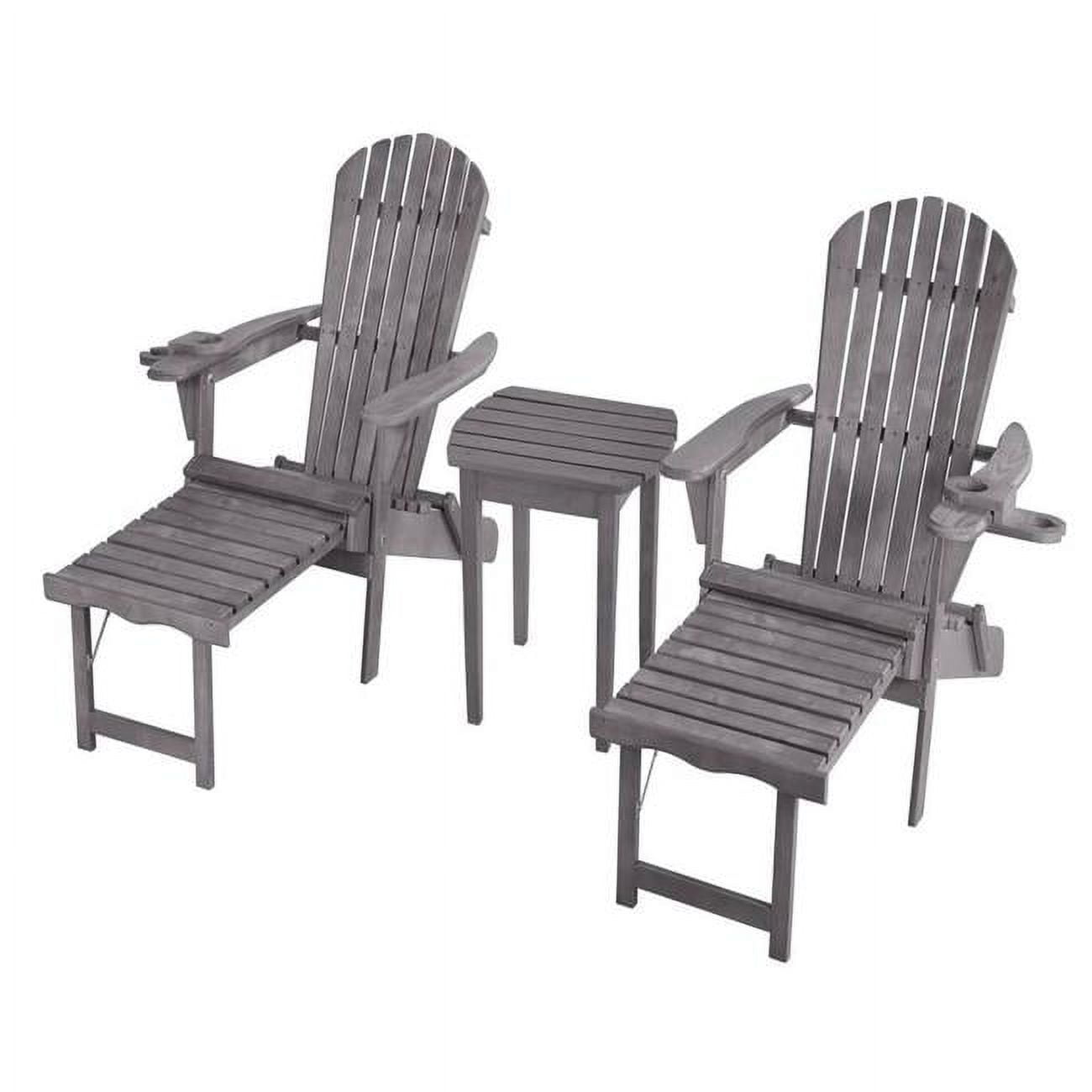 Oceanic Collection Adirondack Chaise Lounge Chair Foldable, cup and glass holder, built in ottoman, Set of 2 Lounge chairs and 1 end table