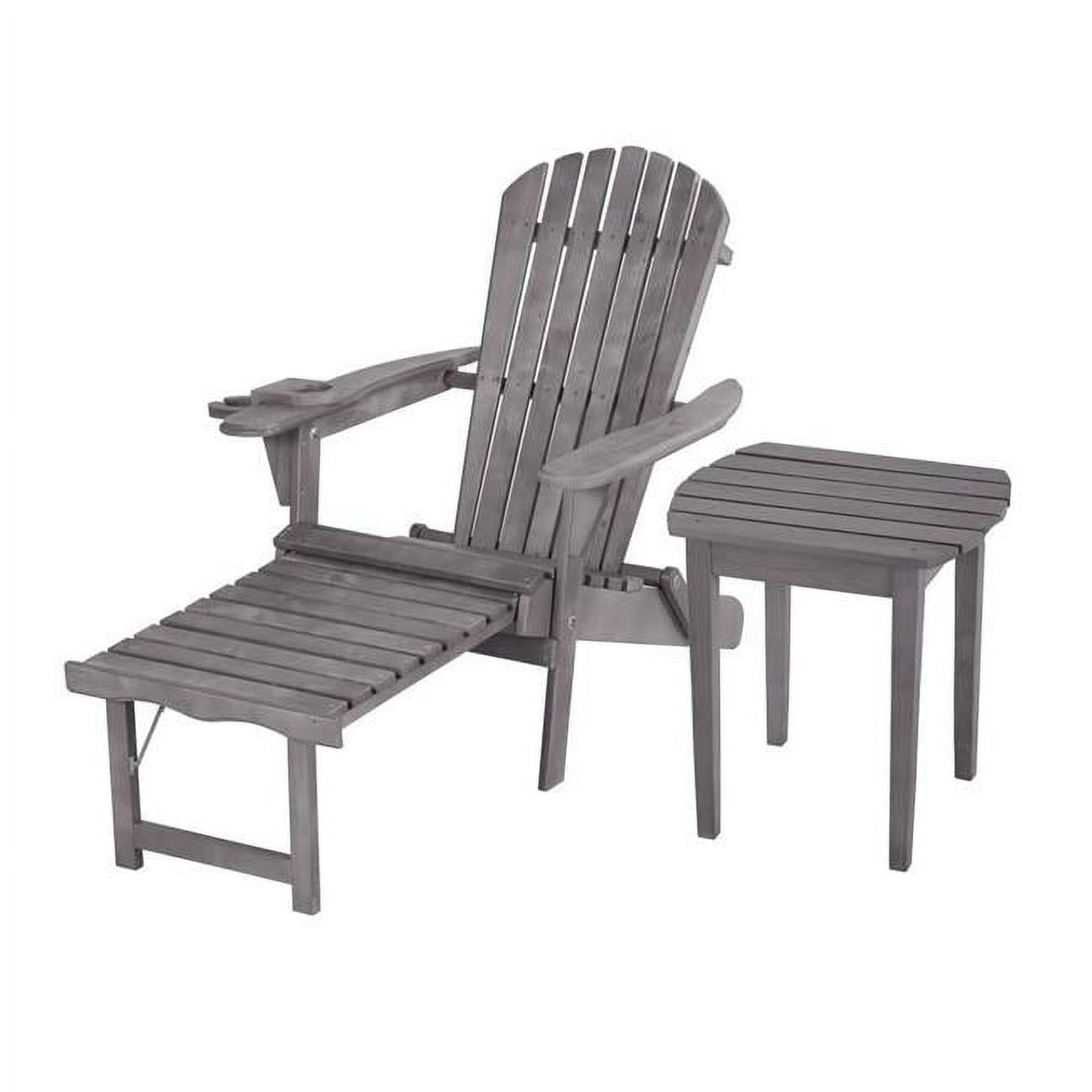 Oceanic Collection Adirondack Chaise Lounge Chair Foldable, cup and glass holder, built in ottoman, Set of 1 Lounge chair and 1 end table