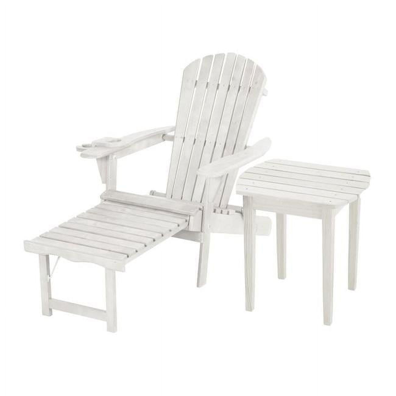 Oceanic Collection Adirondack Chaise Lounge Chair Foldable, cup and glass holder, built in ottoman, Set of 1 Lounge chair and 1 end table