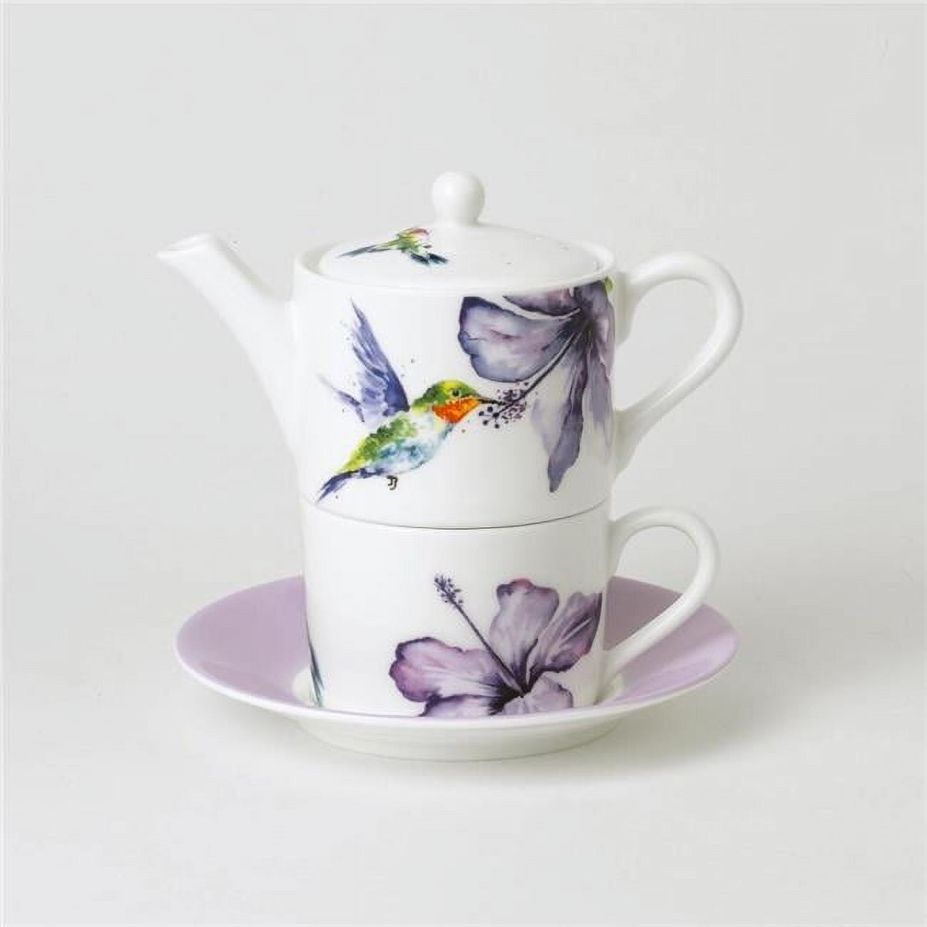 Picture of Roy Kirkham ER30121 TEA FOR ONE Teapot with Tea Cup and Saucer - HUMMINGBIRD