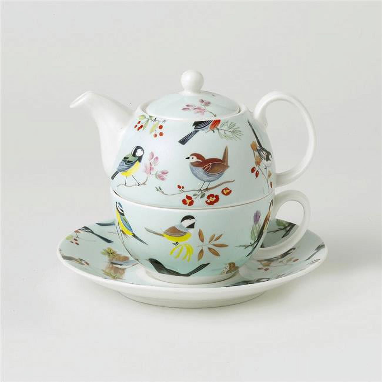 Picture of Roy Kirkham ER30144 TEA FOR ONE Teapot with Tea Cup and Saucer - BIRD SONG
