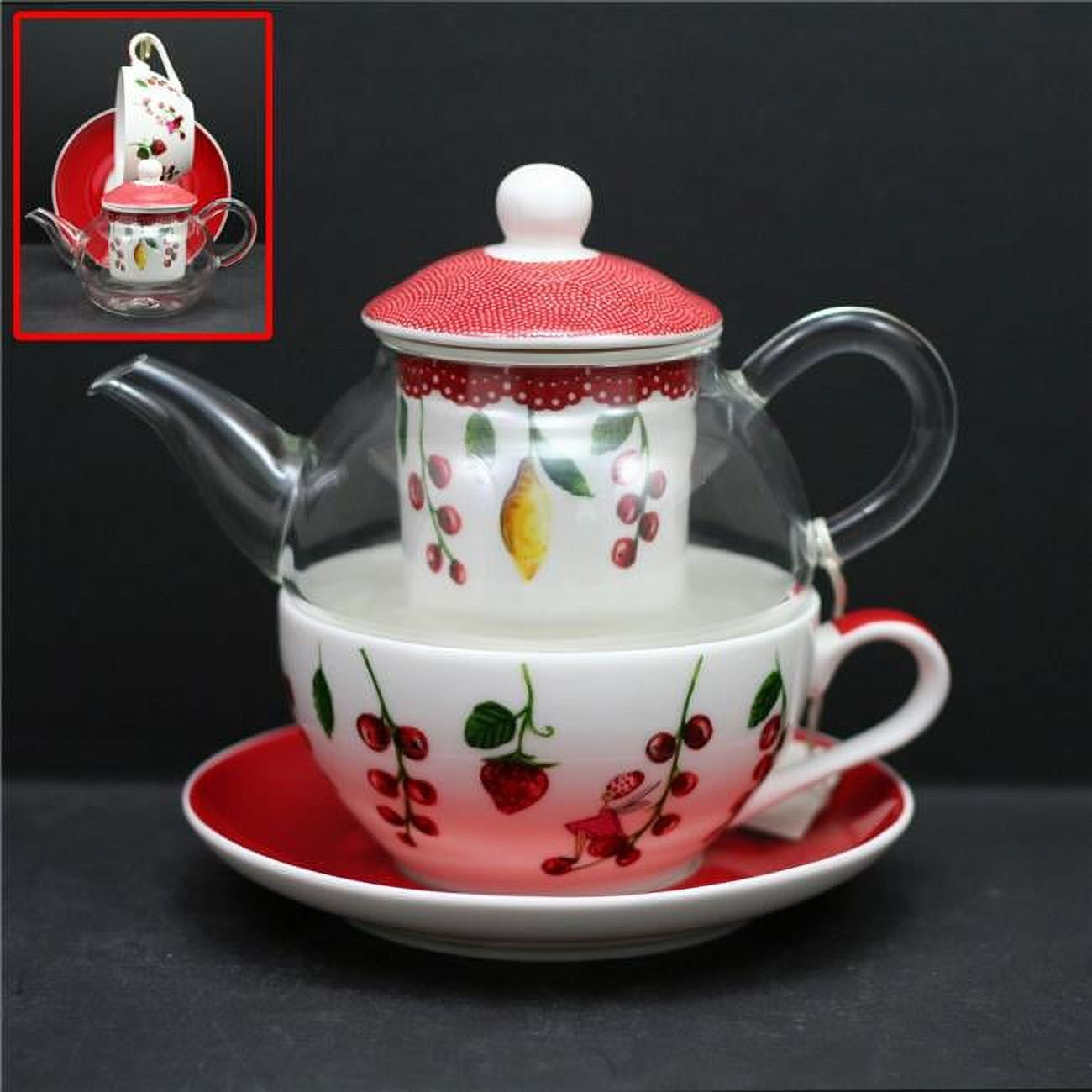 Picture of ACE AC-X4801 Tea For One Teapot. 350cc and poreclain tea cup 240cc Pocerlain tea cup&#44; Red