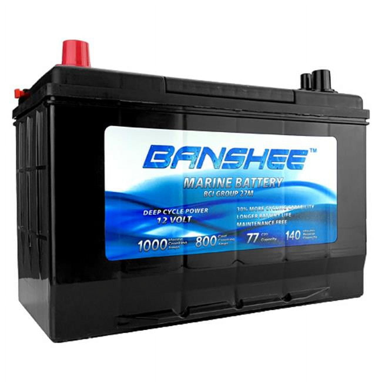 Picture of Banshee 27M-Banshee-01 12V 77Ah Deep Cycle Marine Battery for Replacement Optima D27M - Group Size 27