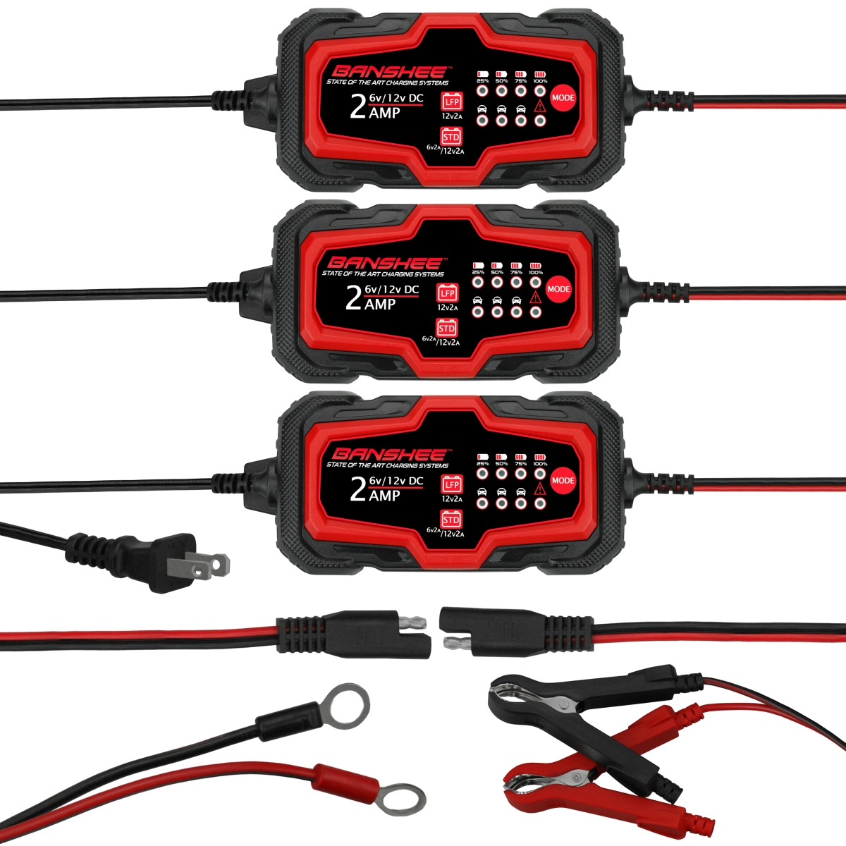 BD03-Z2.0A-D1-3Pack-02 6-12V & 2A Automatic Maintainer Trickle Float Battery Charger for Motorcycle Car, Pack of 3