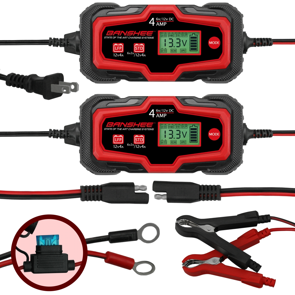 BD03-Z4.0A-P1-2Pack-09 6-12V Automatic Maintainer Trickle Float Motorcycle Car 4A Battery Charger, Pack of 2