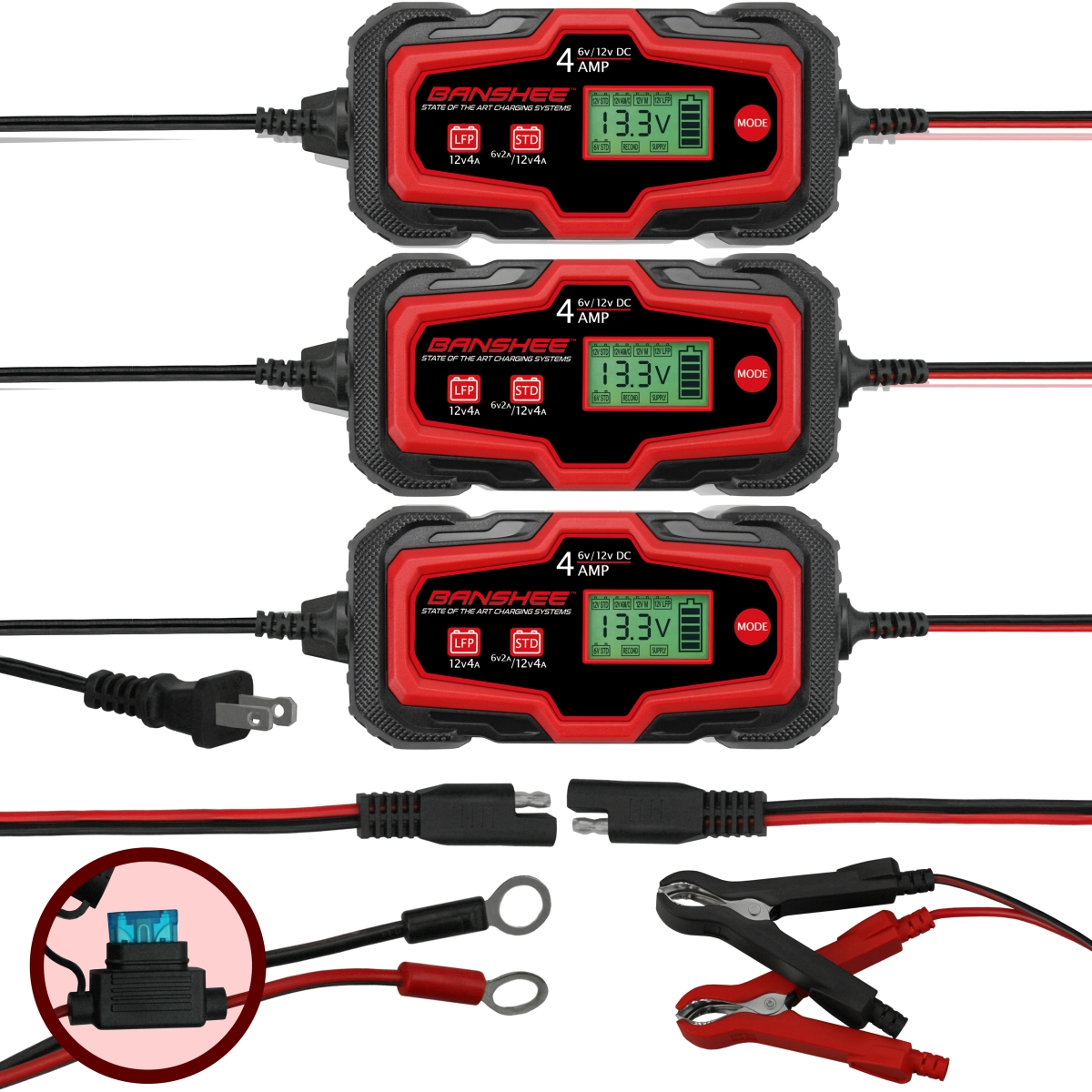 BD03-Z4.0A-P1-3Pack-13 6-12V & 4A Automatic Car Battery Charger for Trickle Float Maintainer, Pack of 3