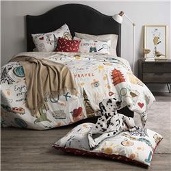 Picture of Dog Whisperer 03681049800200 King Size Globe Trotter Comforter Set & Pet Bed&#44; Grey & White