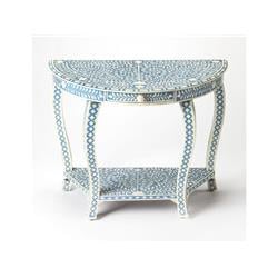 3881319 Darrieux Blue Bone Inlay Demilune Console Table, Blue -  Butler