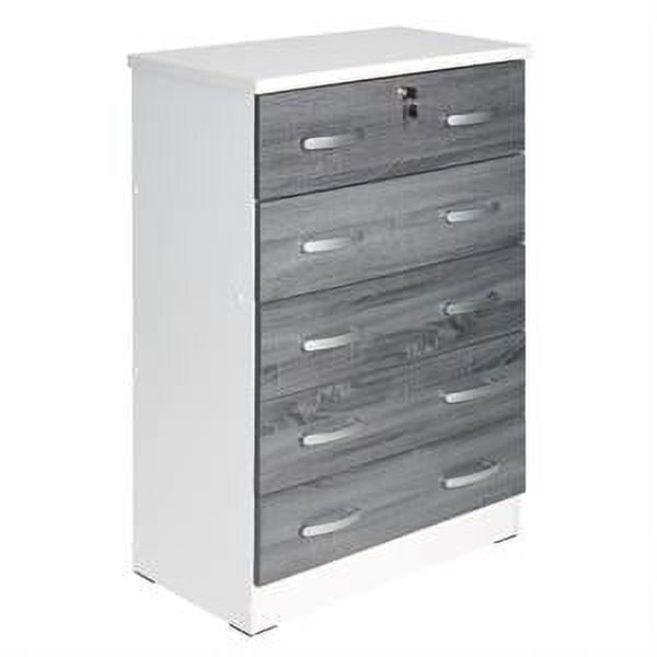 WC5-Wht-Gry Cindy 5 Drawer Chest Wooden Dresser with Lock, White & Gray -  KD Muebles de dormitorio, KD2831280