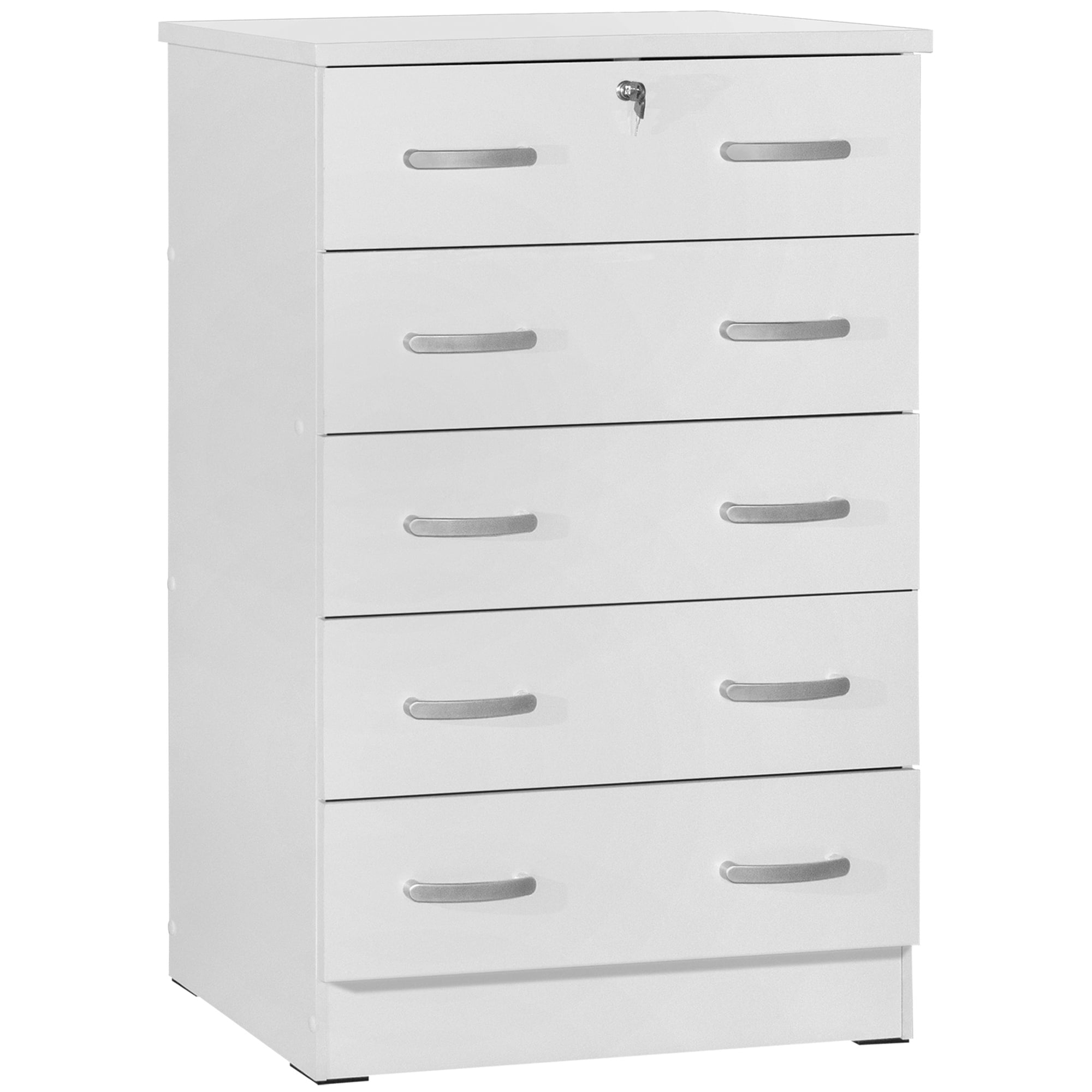 Cindy 5 Drawer Chest Wooden Dresser with Lock, White -  KD Muebles de dormitorio, KD3355490