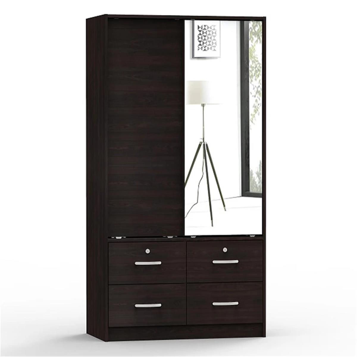 Picture of Better Home W44-M-TOB Sarah Double Sliding Door Armoire with Mirror&#44; Tobacco