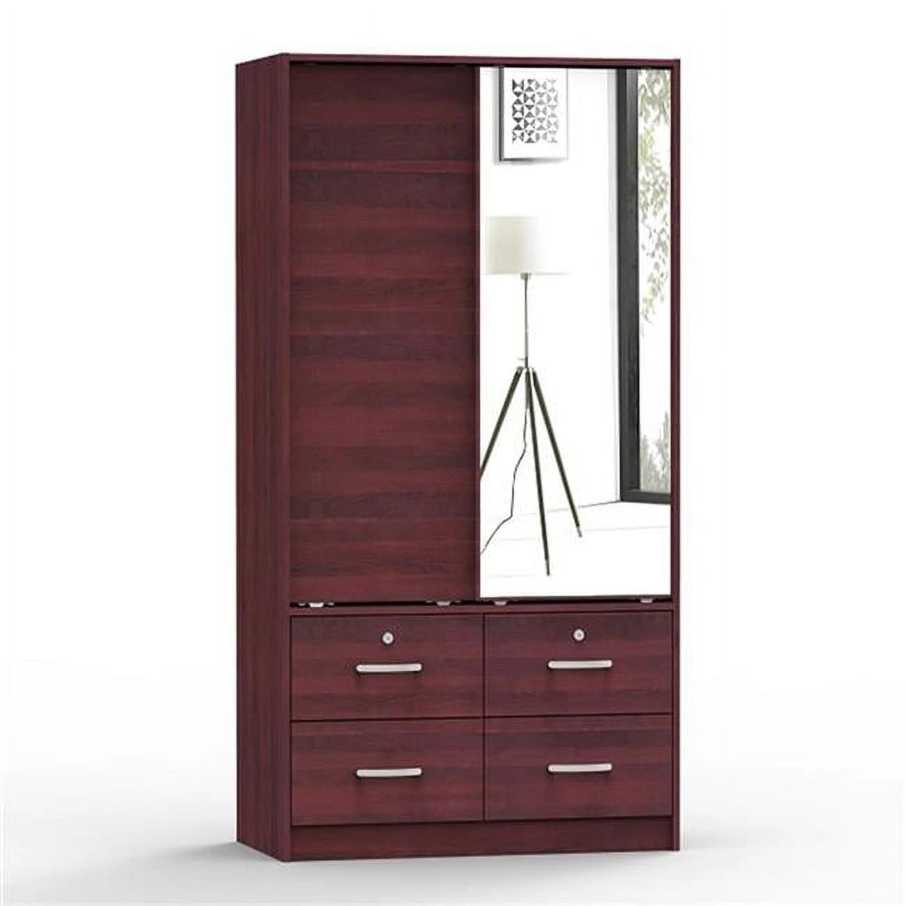 Picture of Better Home W44-M-MAH Sarah Double Sliding Door Armoire with Mirror&#44; Mahogany