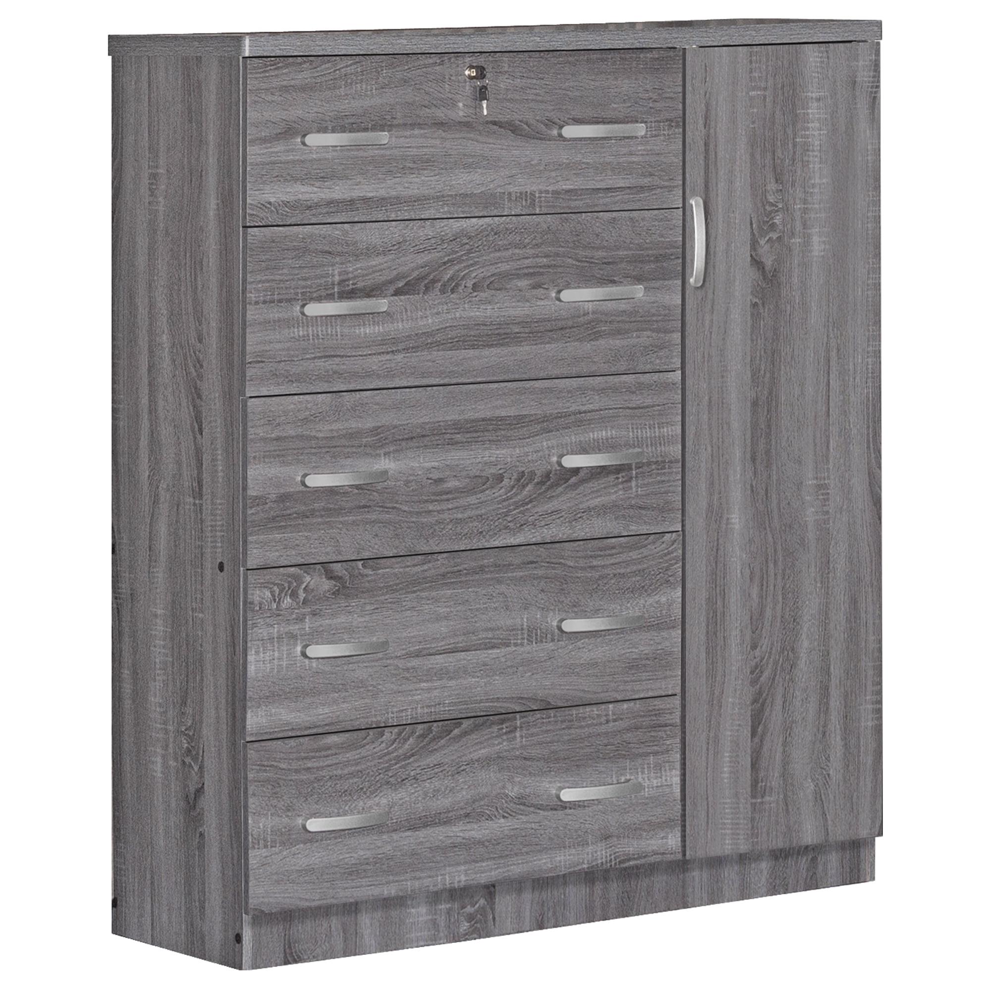 JCF-N-GRY JCF Sofie 5 Drawer Wooden Tall Chest Wardrobe, Gray -  Better Home Products