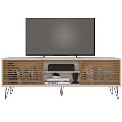 Picture of Better Home Products FRIZZ-TVSTN-OFFWHT-BUR Frizz Mid-Century Modern TV Stand for Up to 70 in. TV&#44; Off White & Natural Oak