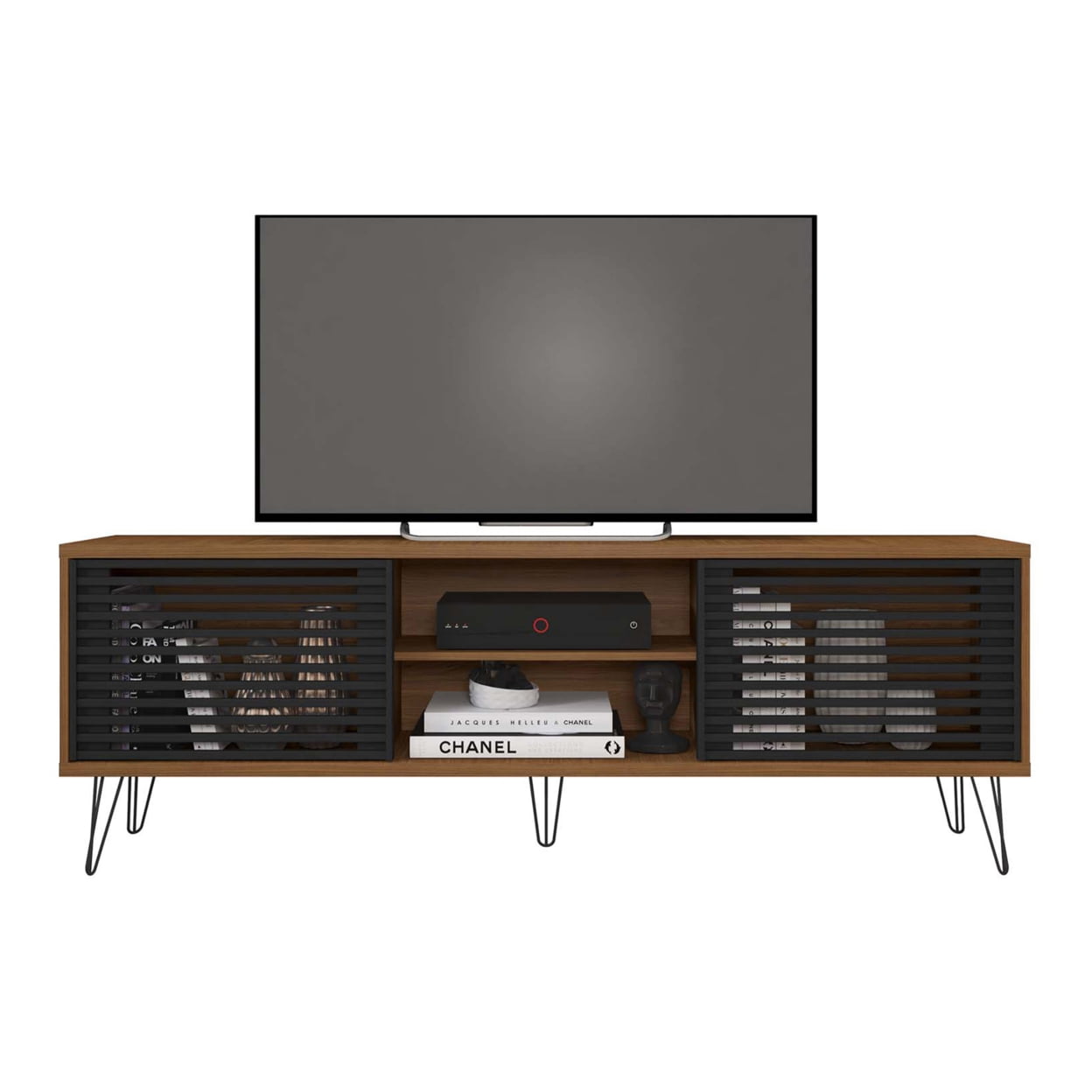 Picture of Better Home Products FRIZZ-TVSTN-WAL-BLK Frizz Mid-Century Modern TV Stand for Up to 70 in. TV&#44; Dark Walnut & Black