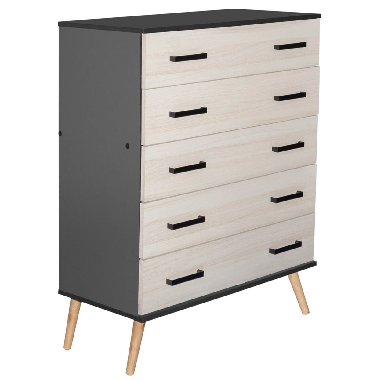 ELI-WC14-0018-DGRY-HOAK Eli Mid-Century Modern 5 Drawer Chest, Dark Gray & Honey Oak -  Better Home Products