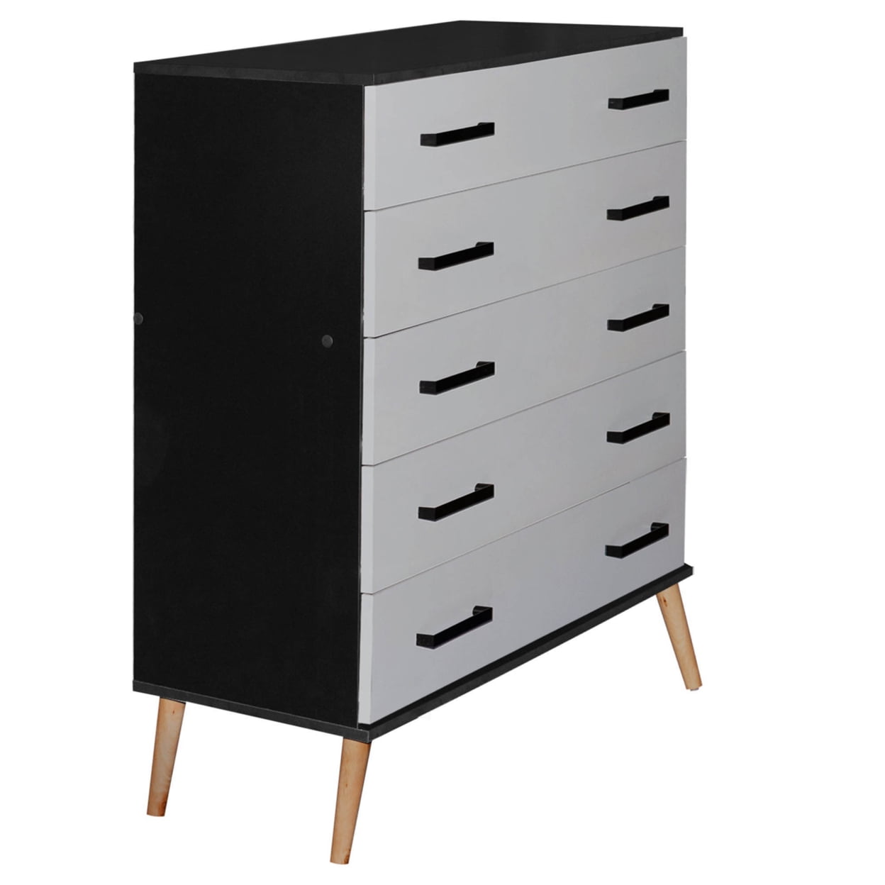 ELI-WC14-0018-BLK-LGRY Eli Mid-Century Modern 5 Drawer Chest, Black & Light Gray -  Better Home Products