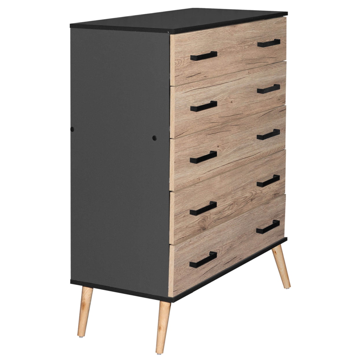 ELI-WC14-0018-DGRY-OAK Eli Mid-Century Modern 5 Drawer Chest, Dark Gray & Natural Oak -  Better Home Products