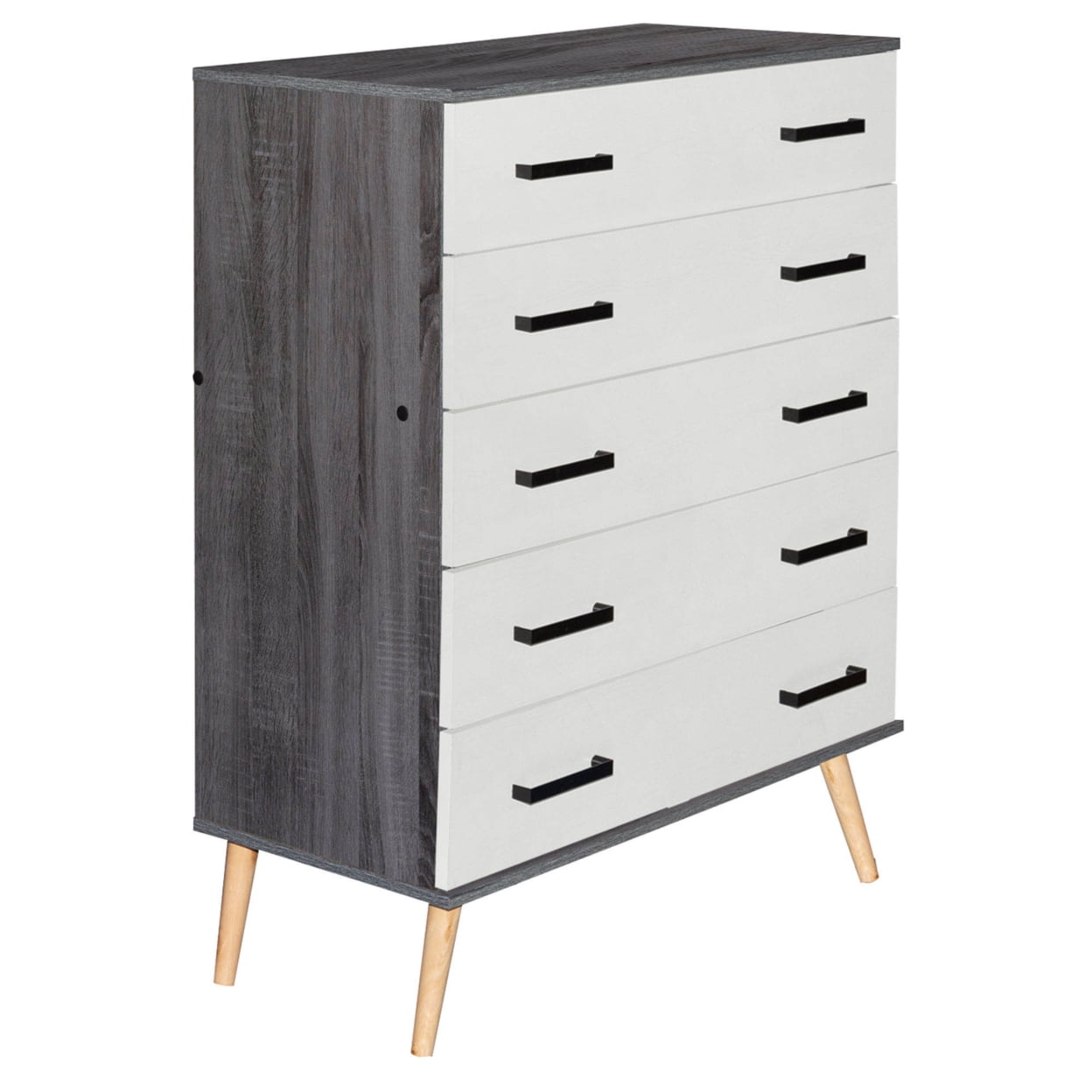 ELI-WC14-0018-CHAR-SILOAK Eli Mid-Century Modern 5 Drawer Chest, Charcoal Oak & Silver Oak -  Better Home Products