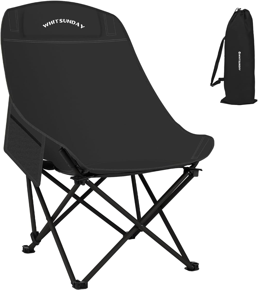 MC-Plus-Blk Compact Backpacking Outdoor Chair with Side Pocket, Black