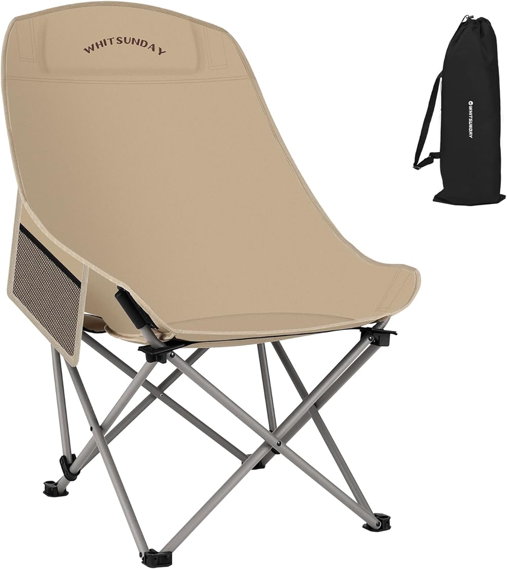 MC-Plus-Khaki Compact Backpacking Outdoor Chair with Side Pocket, Khaki
