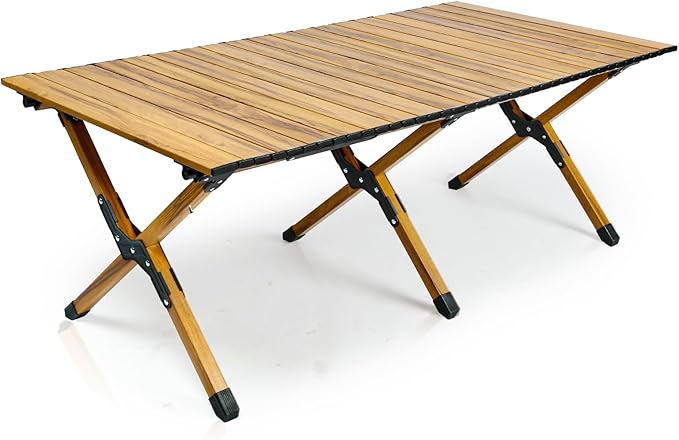 Tbl-Walnut-M Outdoor Wood Grain Aluminum Camping Table - Walnut - Medium