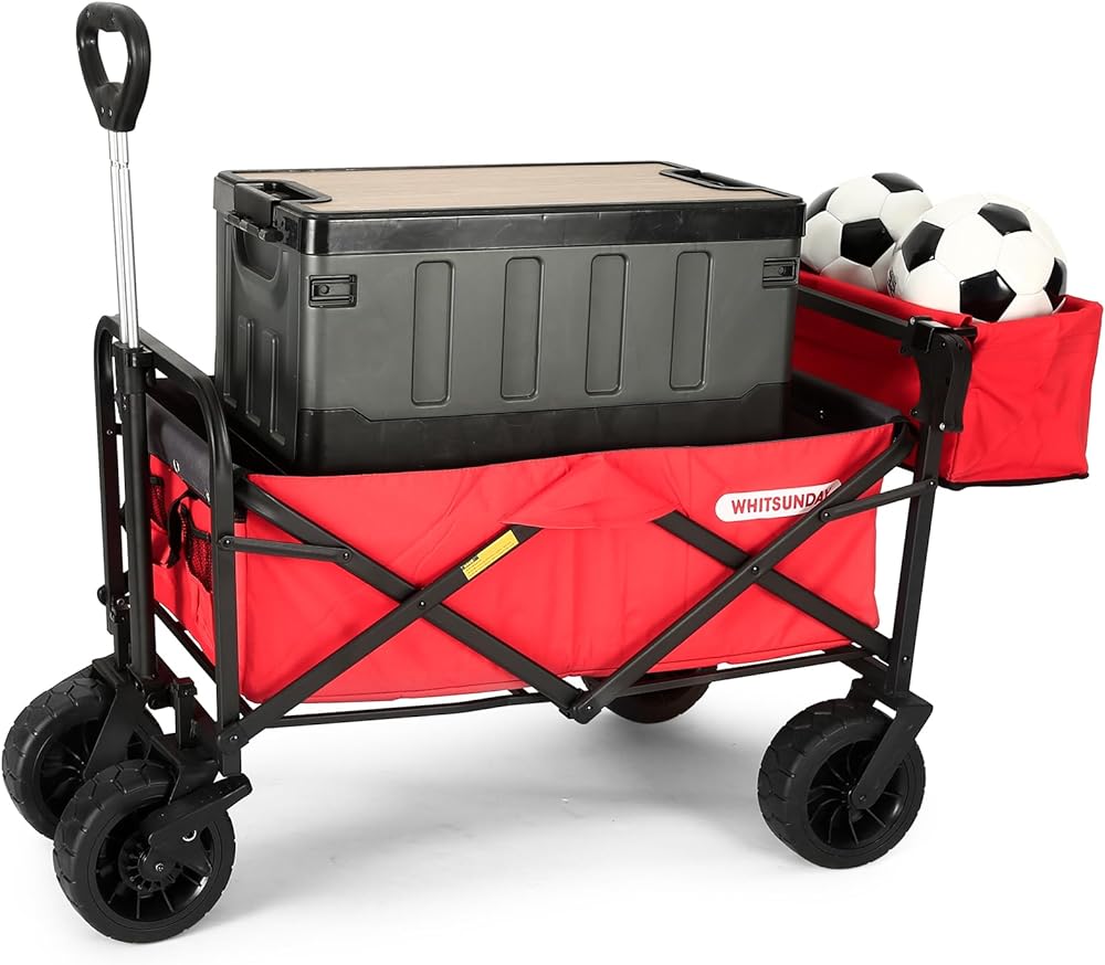 WG1-RED-HD Heavy Duty Collapsible Folding Garden Outdoor Park Utility Wagon Picnic Camping Cart, Red -  Whitsunday, WH879952