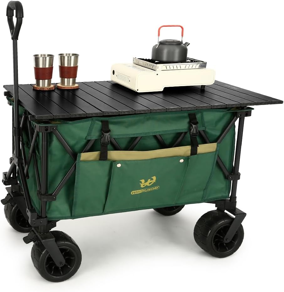 WG2-074PLUS-TB-Green Moko Compact Plus Outdoor Camping Garden Folding Heavy Duty Wagon Cart, Green