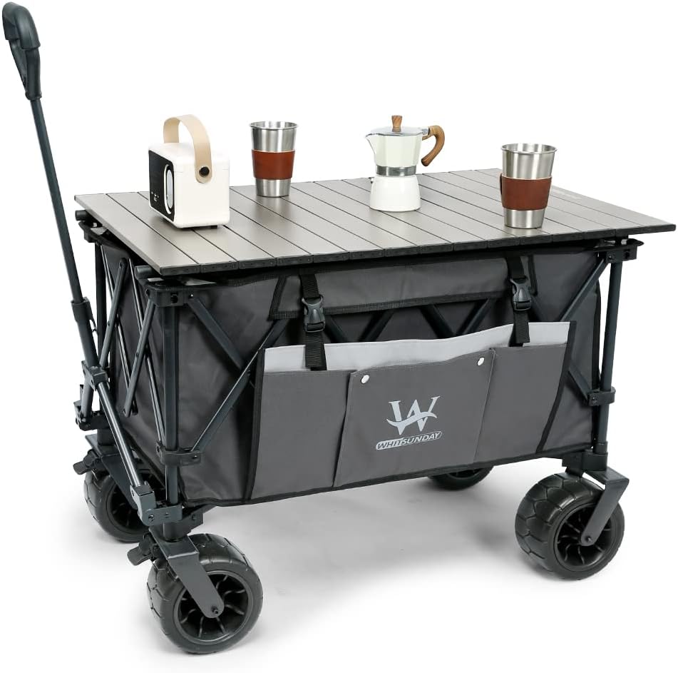 WG2-074PLUS-TB-GREY Moko Compact Plus Outdoor Camping Garden Folding Heavy Duty Wagon Cart, Grey