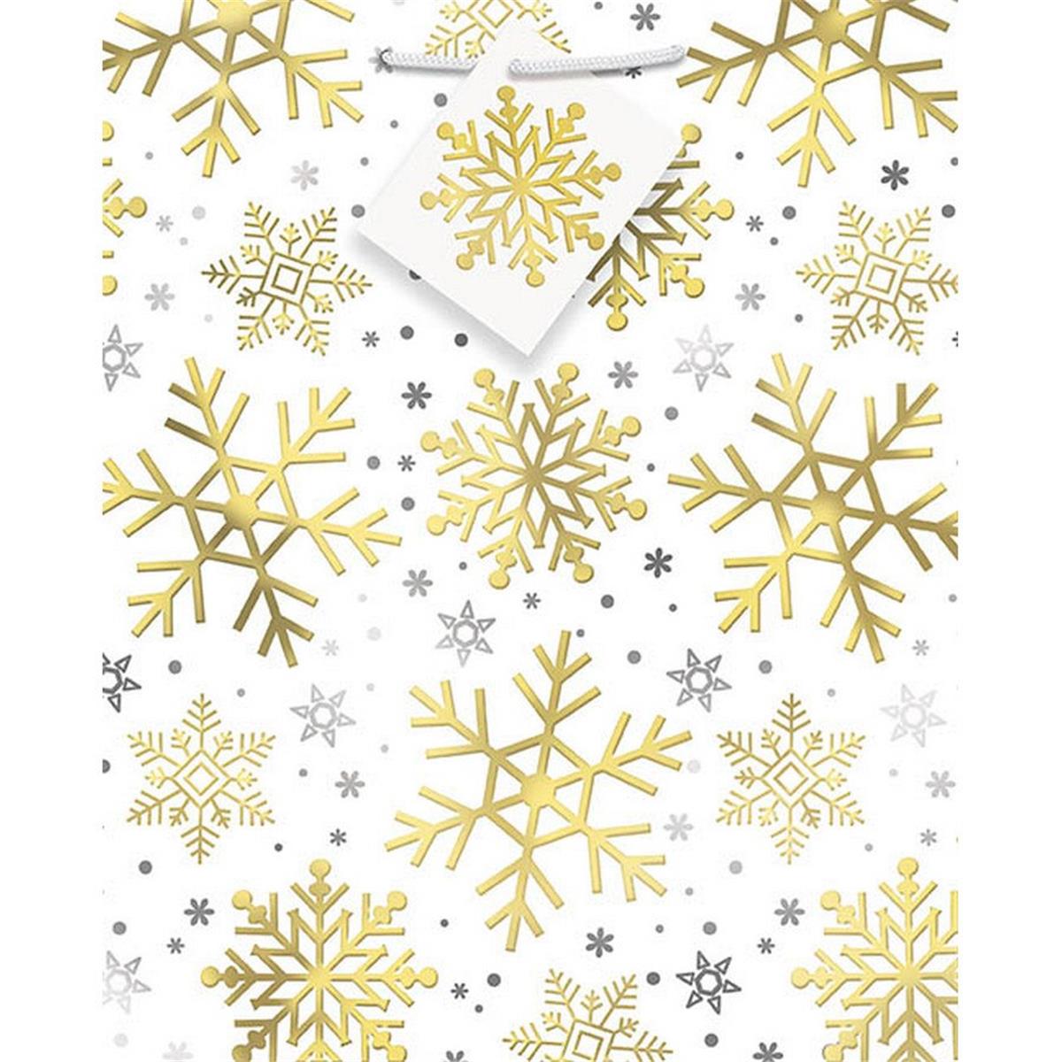 Picture of Unique Industries 305823 Foil Silver & Gold Holiday Snowflake Medium Giftbag